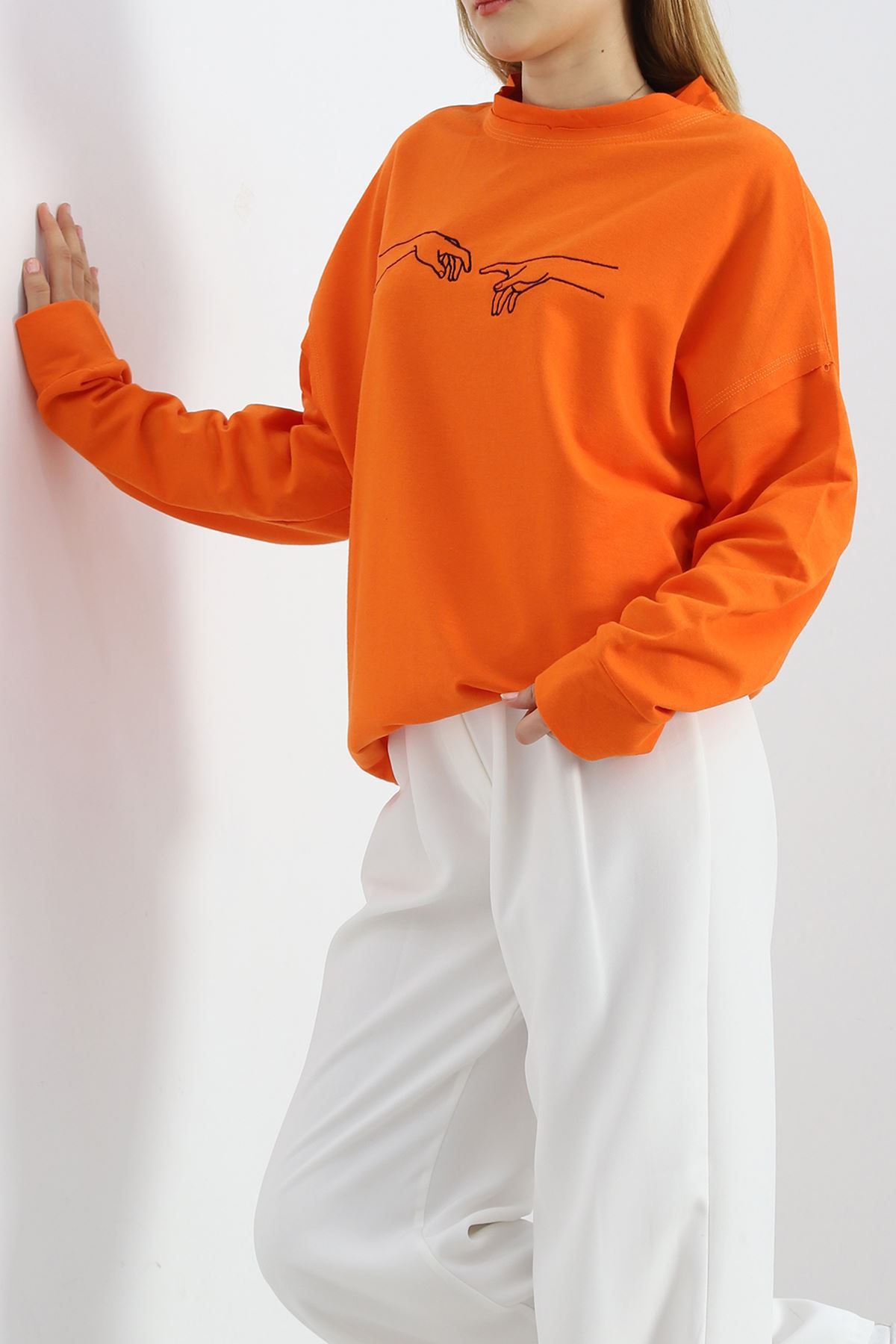 Nakışlı%20İki%20İplik%20Tunik%20Sweat%20Oranj%20-%2021173.200.