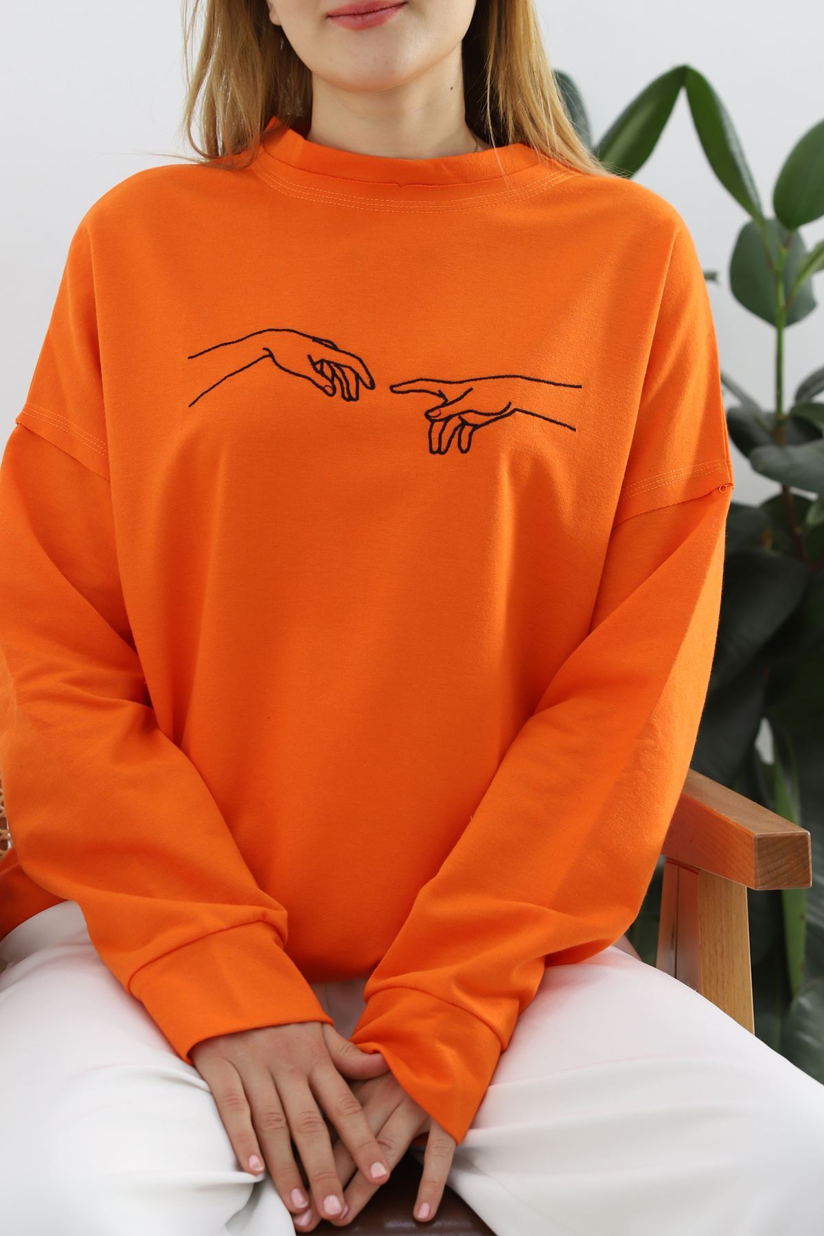 Nakışlı%20İki%20İplik%20Tunik%20Sweat%20Oranj%20-%2021173.200.