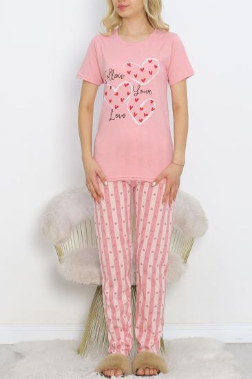 Desenli Pijama Takımı Pembe - 18735.1567.