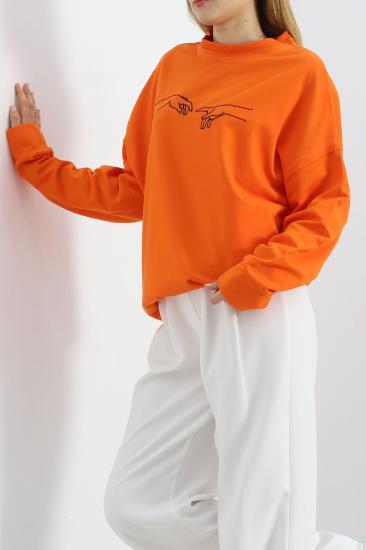 Nakışlı İki İplik Tunik Sweat Oranj - 21173.200.